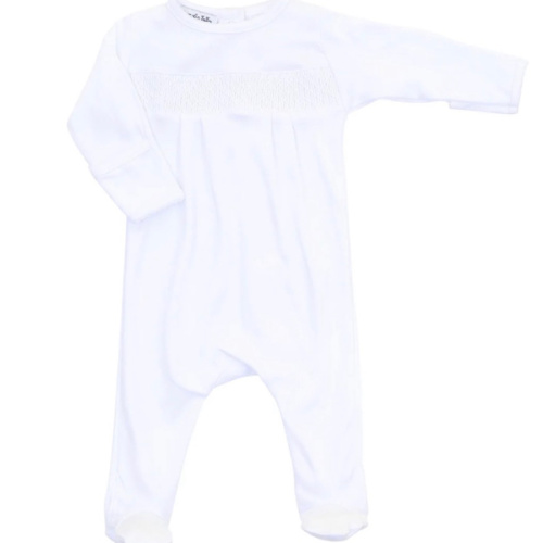 Baby Girl Smocked White Footie - Magnolia Baby Pima Cotton