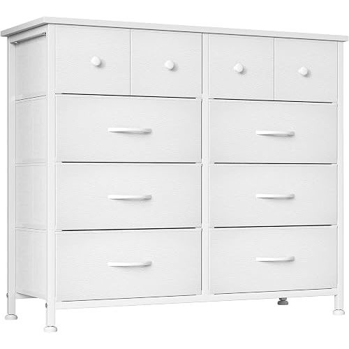 MUTUN Dresser for Bedroom, Commode De Chambre, 10 Storage Tall Fabric Drawer Dresser for Living Room Closet Hallway Entryway, Chest of Drawers, Organizer Unit, White
