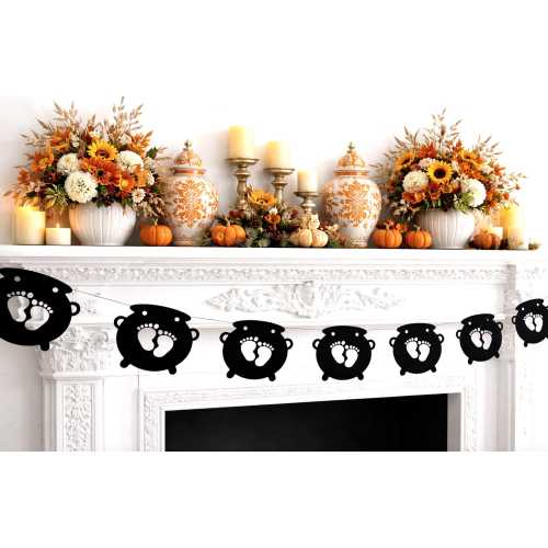 Halloween Baby Shower Banner: Cauldron Baby Feet Garland