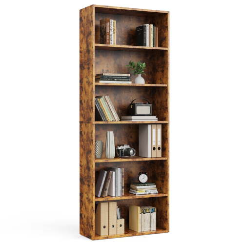 Gianna 6-Tier Bookshelves with Adjustable Shelves, Floor Standing Bookcase for Home & Office Storage, Rustic Brown