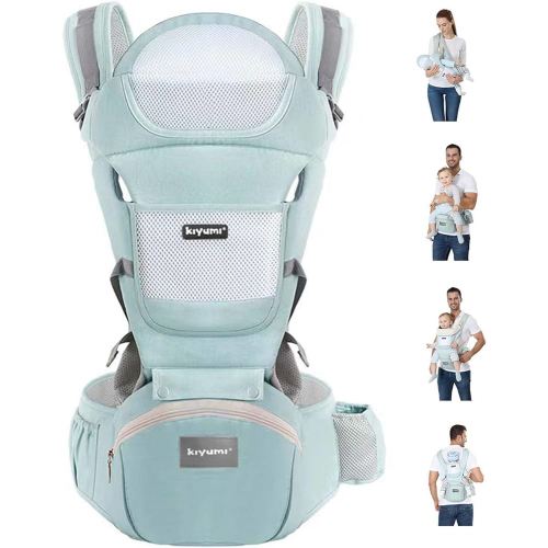 KIYUMI Baby Carrier with Hip Seat, 6- in-1 Baby Carrier Newborn to Toddler, Ergonomic M Position, Head Support and Breathable Mesh,Adjustable Removable Baby Sling Carrier (7-45 lbs), STARSKYBLUE