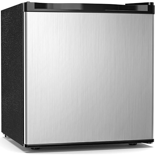 Antarctic Star 1.7 Cu.Ft Compact Refrigerator with Freezer,Adjustable Thermostat,Removable Glass Shelf,Single Reversible Door Mini Fridge for Bedroom,Office,Dorm,Silver