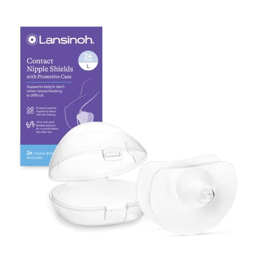 Lansinoh Contact Nipple Shields for Nursing Mothers, with Case, 2 Count | Ultra-Thin Soft & Flexible Silicone Shields (24mm or 1 inch) for Sensitive Nipples and Latch-On Support