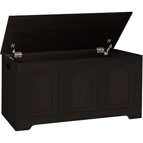 DINZI LVJ Storage Chest, 39.4” Wooden Toy Box with 2 Safety Hinges, Entryway Shoe Bench with Flip-Top, Sturdy Large Storage Trunk for Living Room, Bedroom, Playroom, Easy Assembly, Espresso