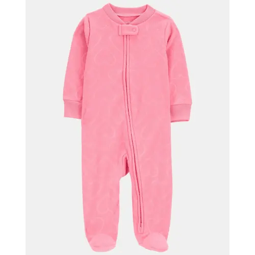 Baby Girl Heart Print Loose Fit Long-Sleeve 2-Way Zip Sleep & Play Pajamas - Pink | Carter's