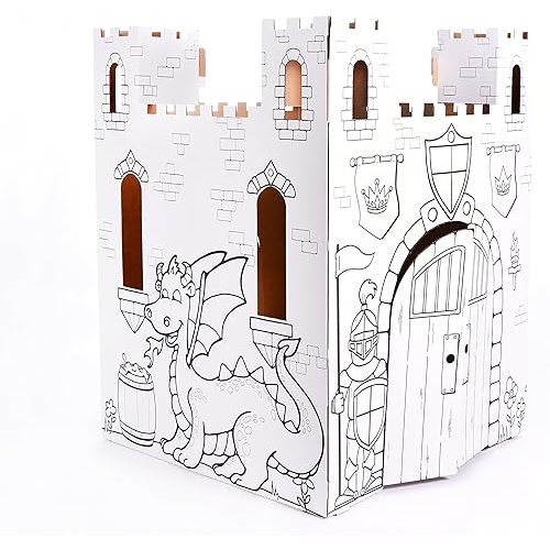 Easy Playhouse Fairy Tale Castle - Kids Art and Craft for Indoor and Outdoor Fun, Color, Draw, Doodle – Decorate and Personalize a Cardboard Fort, 32" X 32" X 43. 5" - Made in USA, Age 3+, White