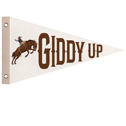 Cowboys Western Nursery Decor Boy, Giddy Up Felt Pennant Banner Flags, Retro Western Wall Art Decor for Kids Toddler Room Nursery Playroom,Cowboy Baby Shower Decorations, 8x14 Inch