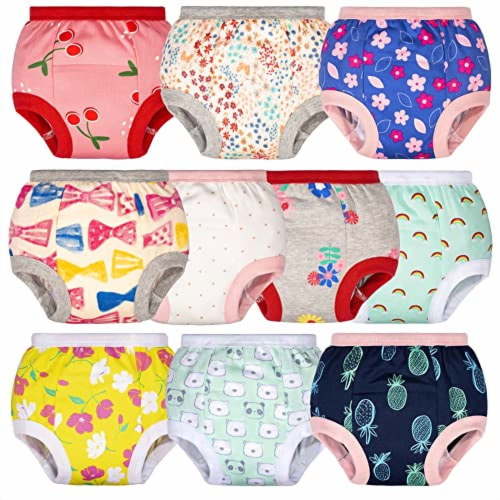 BIG ELEPHANT Baby Girls Potty Training Pants, Toddler Training Underwear 10 Packs, 2T