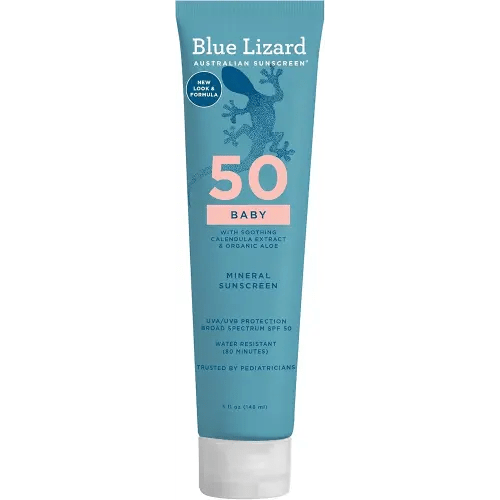 Blue Lizard BABY Mineral Sunscreen with Zinc Oxide, SPF 50+, Water Resistant, UVA/UVB Protection with Smart Cap Technology - Fragrance Free, 5 oz. Tube
