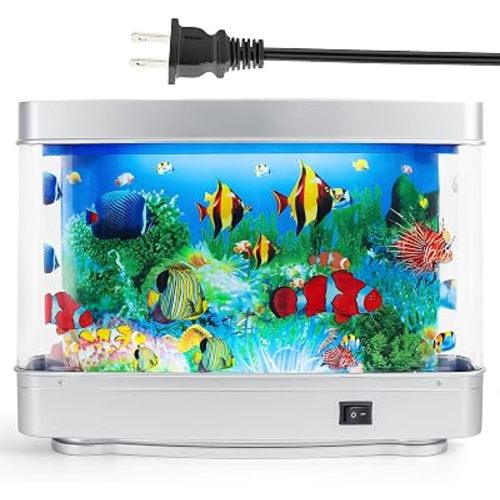Fake Fish Tank Baby Aquarium Toy - Mini Crib Aquarium Lamp. Artificial Fish Lamp Aquarium - Virtual Ocean Moving Fish Night Light for Bedroom Décor. Gift for Kids and Adults
