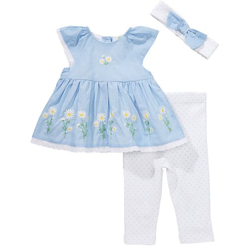 Little Me Baby Girls Flutter-Sleeve Daisy-Border-Patterned Tunic Top & Solid Leggings Set