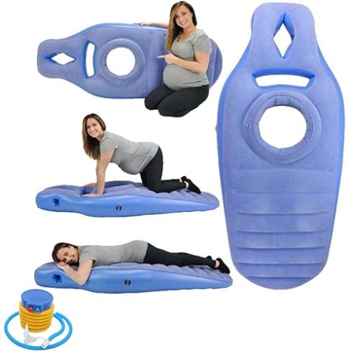 Inflatable Full Body Pregnancy Pillow, Full-Body Pregnant Woman air Cushion Bed with Belly Hole for Comfort – with Air Pump for Pregnant Women Pregnancy Must Haves Blue