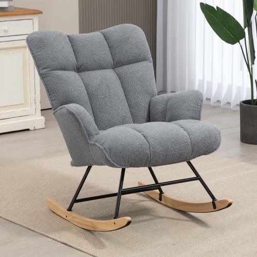 Nursery Rocking Chair Teddy, Upholstered Glider Rocker with High Backrest, Comfortable Stylish Accent Armchair with Padded Seat for Living Rooms, Bedrooms, Offices