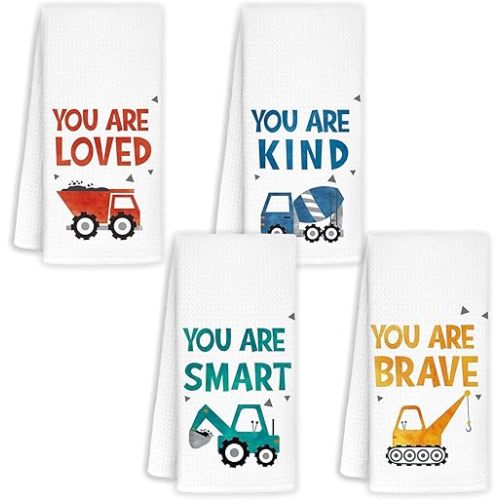 Truck Kids Bath Towels for Kids Bathroom 16x24, Truck Wash Your Hands Bathroom Decor for Kid Toddler Boys Girls Sets of 4