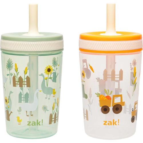 Zak Designs Kelso Toddler Cups For Travel or At Home, 15oz 2-Pack Durable Plastic Sippy Cups With Leak-Proof Design is Perfect For Kids (Silly Goose, Harvest)