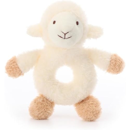 Apricot Lamb Baby Lovey Lamb Soft Rattle Toy, Plush Stuffed Animal for Newborn Soft Hand Grip Shaker Over 0 Months (Cream Lamb, 6 Inches)