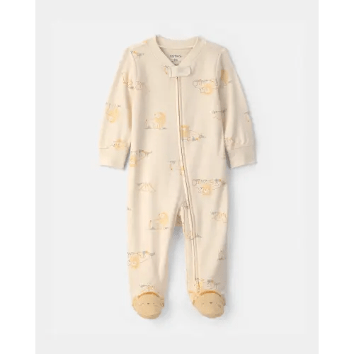 Baby Lion 100% Cotton 2-Way Zip Sleep & Play Pajamas - Cream