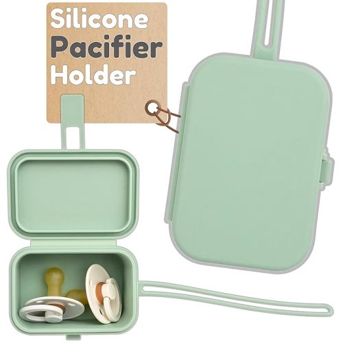 Silicone Pacifier Case - Hygienic Sealed Closure, One-Piece Easy-to-Clean Design,100% Food-Grade, BPA-Free Baby Pacifier Holder Case, Binky Holder, Attach to Any Diaper Bag or Stroller - Baby’s Aid