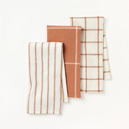 3pk Kitchen Towels Terracotta Orange - Figmint™: Cotton Dish & Hand Towels, Easter Stripe Pattern, 28"x18"