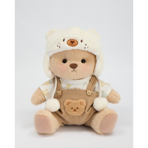 Getahug White Mink Hat Brown Overalls Bear | Handmade Jointed Teddy Bear Gift