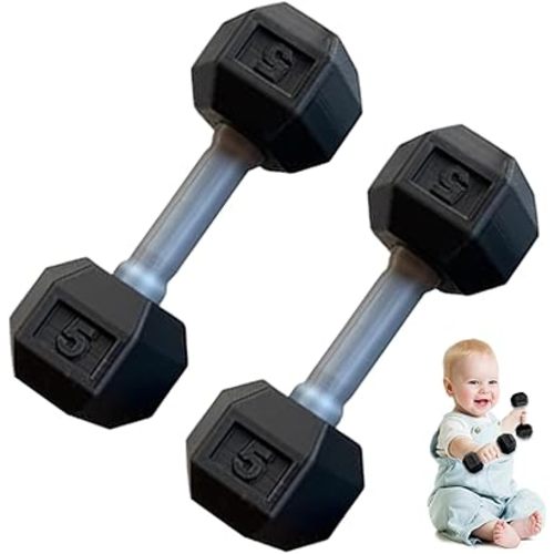 2 Pcs Baby Dumbbell, 1.8x4.7 Inch Silicone Mini Hand Weight for Toddlers Fitness Exercise Funny Sport Toys, Style 1