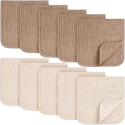 KeaBabies Organic Muslin Burp Cloths Baby Boy, Girl – 10-Pack 100% Cotton Muslin Burping Cloths for Babies, Newborn, 21x10 Large & Absorbent Spit Up Rags, Baby Washcloth, Infant Towels (Ecru)