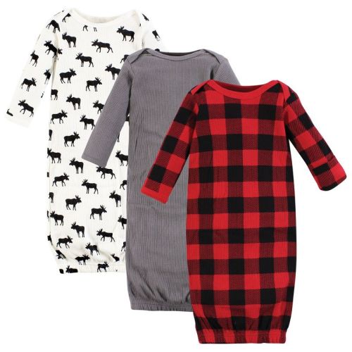 Hudson Baby Infant Boy Thermal Gown 3pk, Buffalo Plaid Moose