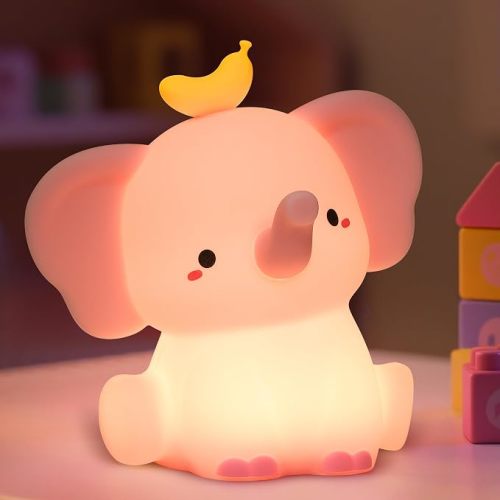 Attivolife Elephant Night Light, Cute Elephant Squishy Silicone Touch Lamp, Nursery Bedside Room Decor Rechargeable Nightlight with Dimmable Timer, Birthday Xmas Gifts for Toddler Kid Boy Tee (Blue)