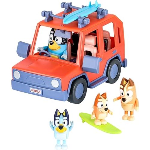 Bluey Heeler 4WD Family Toddler Toy Car with 4 Figures, Surfboards and Sticker Sheet, Pretend Play, Toys for Kids Ages 3+, Amazon Exclusive