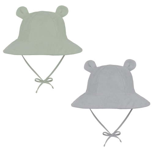 Zando 2 Pieces Baby Sun Hat UPF 50+ Baby Bucket Hat for Boys Girls Wide Brim Sun Protection Toddler Sun Hat 2 Pack Light Gray & Green 12-24Months