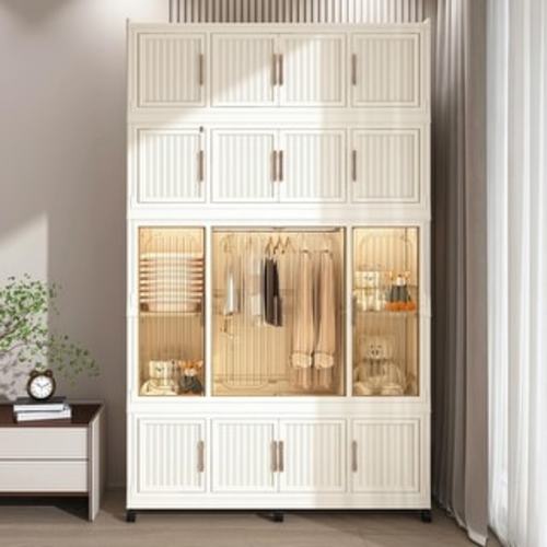 Portable Baby Wardrobe Closet Storage Organizer - 17 Magnetic Doors, 17 Cubes & 1 Hanging Rod, Includes 6 Hangers