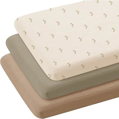 lulumoon Muslin Bassinet Sheets 3Pack: 33x21 Fitted for Bedside Sleeper