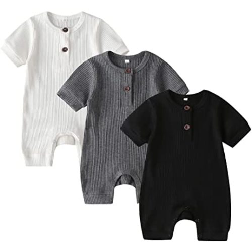 Bafeicao Baby Boy Girl 2/3 Pack Solid Romper Ribbed Short/Long Sleeve Bodysuit Jumpsuit Infant Knitted Outfits Clothes