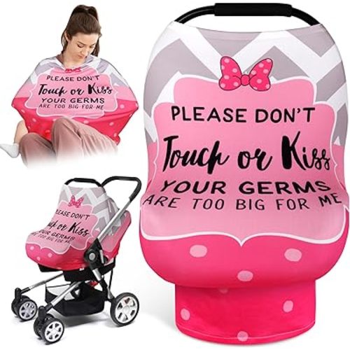 Metplus No Touch Sign Car Seat Cover for Babies, Mom Nursing Covers Breastfeeding Scarf, Multi Use Infant Carseat Canopy for Newborn Carrier/Stroller/Shopping Cart, Baby Shower Gifts for Boy Girl
