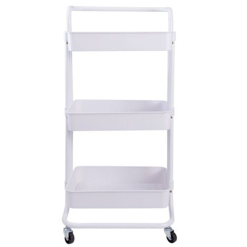 Organize It All 3 Tier Storage Rolling Metal Utility Cart with Basket and Wheels White