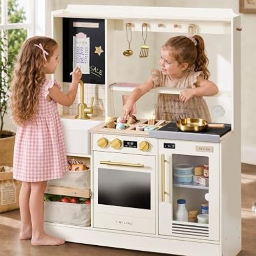 Tiny Land Wooden Play Kitchen with 2-in-1 Bistro Play
