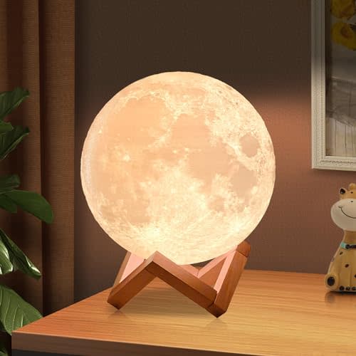 CPLA Moon Lamp Night Light for Kids Boys Grils Baby Nursery, 128LED Colors | Remote and Touch Control, USB Rechargeable, Timing, Dimmable, Wooden Stand, Kids Room Decor Birthday Gifts
