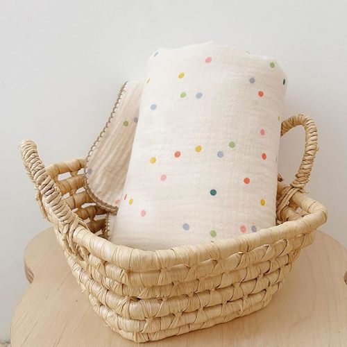 (Colorful Dots) Muslin Blankets for Toddler Baby Boys Girls 100% Cotton Toddler Quilt Baby Blanket Reversible Nursery Crib Blanket, Soft Breathable, Colorful Dots Pattern, 47"x51"