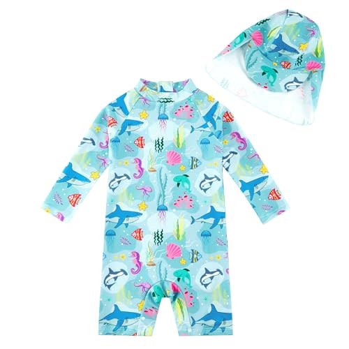 upandfast Baby/Toddler Swimsuit UPF 50+ Sun Protection One Piece Zipper Bathing Suit with Sun Hat Infant Beach Swimwear
