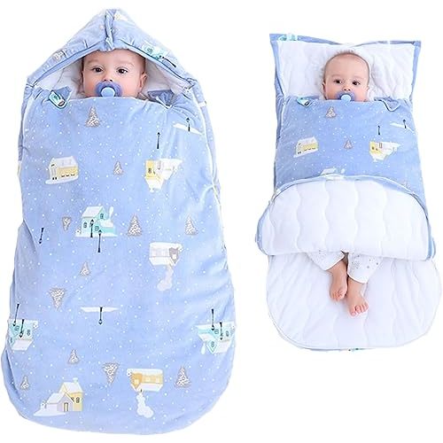 Baby Sleeping Bag for Cold Weather, Cozy Winter Infant Sleep Sack with Zipper for Stroller & Travel, Fleece Plush Newborn Swaddle Blanket (0-6 Months, Blue)
