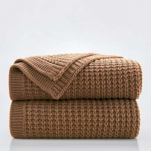 Douceur Light Brown Fisherman's Rib Cable Knit Throw Blanket 50"x60" | Blanket for Couch, Soft Chunky Cable Knit Blanket, Classic Fisherman's Rib Stitch Throw for Living Room Gift