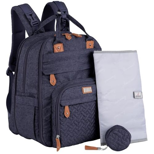 BabbleRoo Extra Large Diaper Bag Backpack Unisex Denim Blue