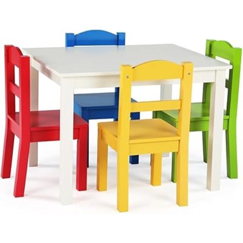 Humble Crew Kids Wooden Table and 4 Chairs Set, White/Primary - Kids Table and Chair Set for Toddlers and Children for Arts, Crafts, and Snack Time - Sturdy, Durable Toddler Activity Table