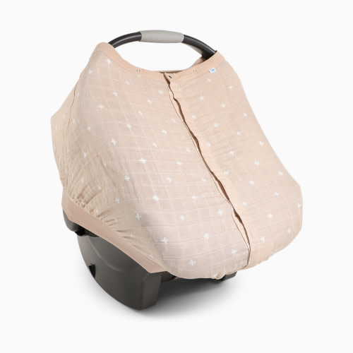 Cotton Muslin Car Seat Canopy - Taupe Cross