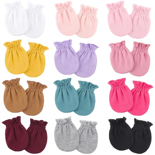 BQUBO 12 Pairs Baby Mittens Newborn Infant Toddler Mittens No Scratch Cotton Elastic Wrist Gloves for Boys Girls 0-6 Months