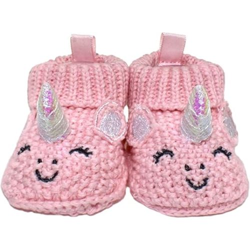 Shag Wear Newborn Baby Girl Unicorn Knit Socks Pink, Soft and Cozy Cute Design with Folded Cuff 100% Cotton