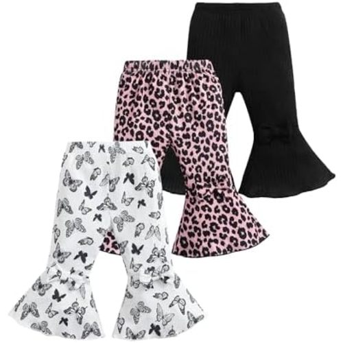Mioglrie Baby Girl Pants Toddler Leggings 3 Pack Flare Newborn Baby Pants 3 6 9 12 18 24 Months Bell Bottoms for Girls