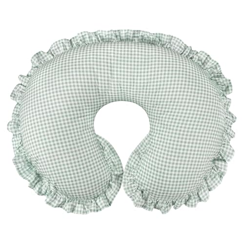 DILIMI Cotton Nursing Pillow Cover, Removable Ruffled Pillowcase for Breastfeeding Pillows, Ultra Soft Comfortable Slipcover for Baby Girl and Boy, Green Gingham