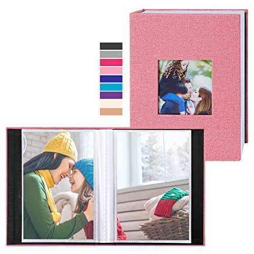Ywlake Photo Album 4x6 100 Pockets 2 Packs, Small Mini Capacity Linen Photo Album Bulk Sets, Each Pack Holds 100 Top Loader Vertical Only Picture for Kids Boy Girls Pink