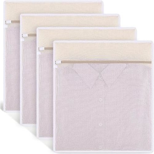 Dntorx 4 Pack Durable Cotton Mesh Laundry Bags for Delicates - 16×20inch Laundry Bags Mesh Wash Bags with Sturdy Zipper for Underwear Bras Socks Clothes Storage Natural Cotton Washing Machine Safe